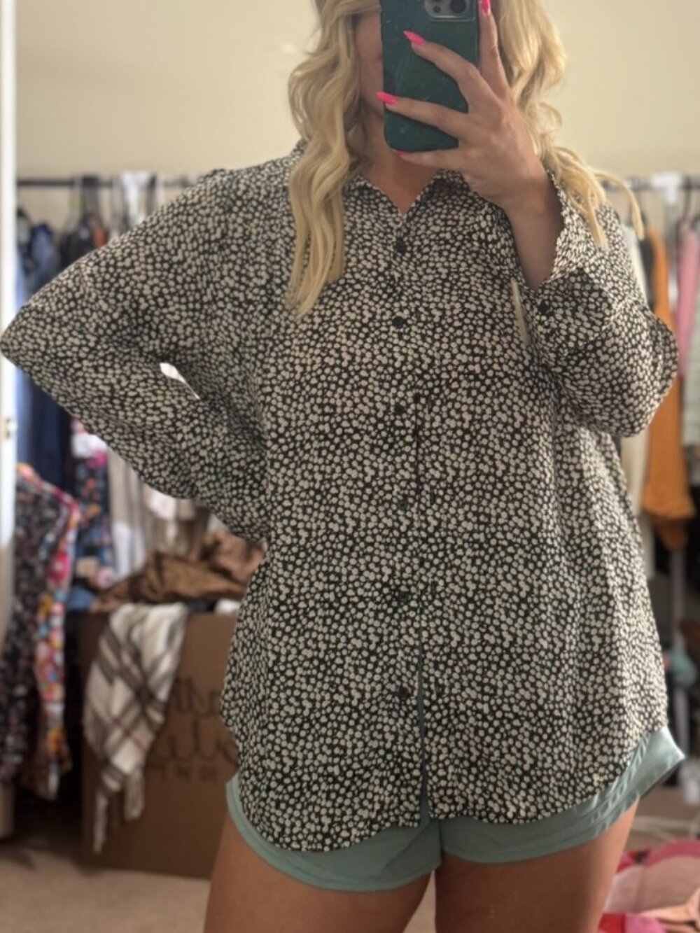 Black and White Floral Button Down Blouse by H&M